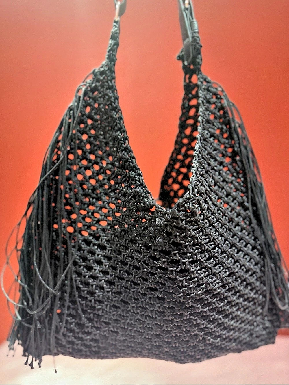 Black Crochet Fringe Shoulder Bag